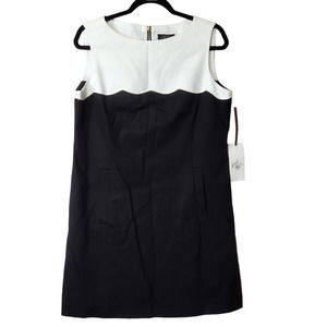Tahari Womens Sheath Dress Size 12P Petites Black White Sleeveless Career Lined